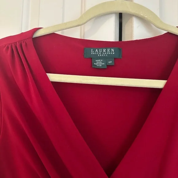 Lauren Ralph Lauren Red Ruched Wrap Cocktail Dress - Picture 4 of 7
